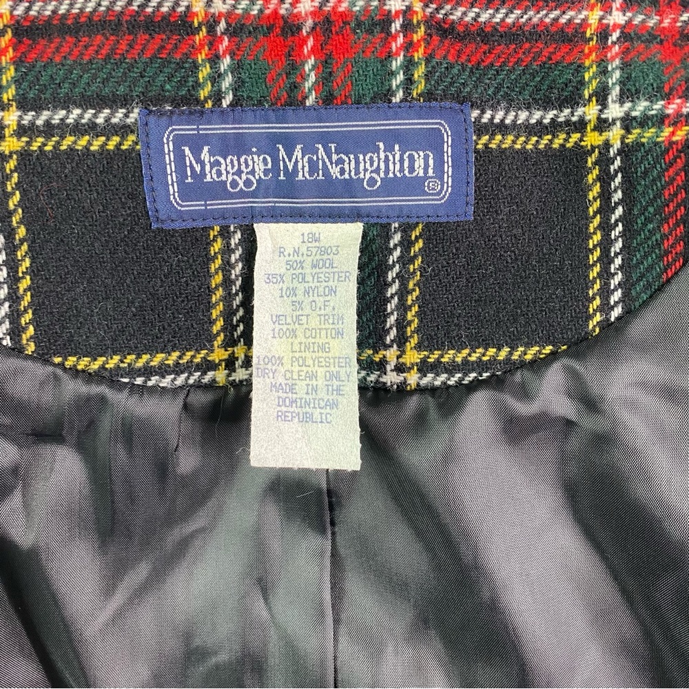 Vintage 90s Maggie McNaughton Black Plaid Blazer Jacket XL - Picture 5 of 5